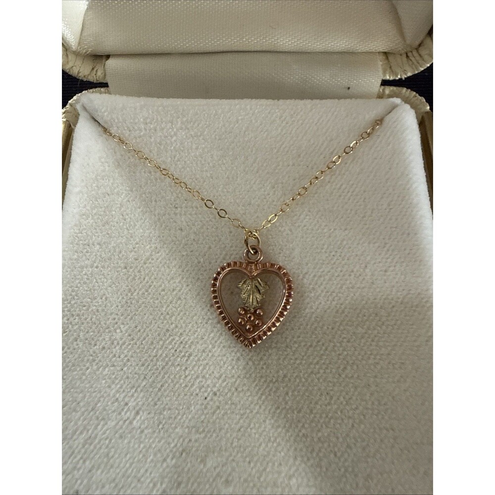 Vintage NOS 10k Black Hills Gold Heart Rose Pendant GF Necklace 16" Long